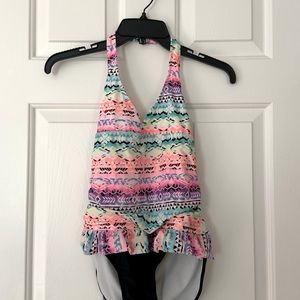 Colorful One-Piece Junior Halter Top Swimsuit